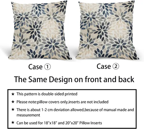 Miniatura 5 de Juego de 2 fundas de almohada de dalia azul marino de 20 x 20 pulgadas, fundas de almohada cuadradas decorativas de flores geométricas rústicas
