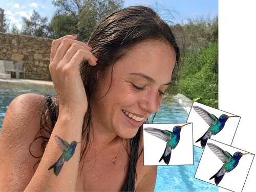 Tatuaje Temporal de Colibrí 2.5x2" 3 copias