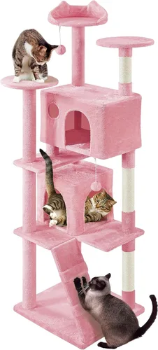 Miniatura 31 de Topeakmart Árbol para gatos de 54 pulgadas, torre para gatos con postes rascadores y percha para condominios grandes, muebles de casa con soporte