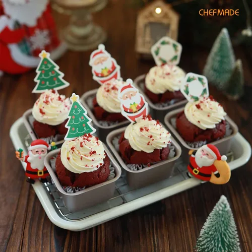 Miniatura 6 de CHEFMADE Juego de moldes para pasteles de brownie, 2.4 pulgadas, 4 unidades, antiadherentes, cuadrados, para magdalenas, para horno y hornear