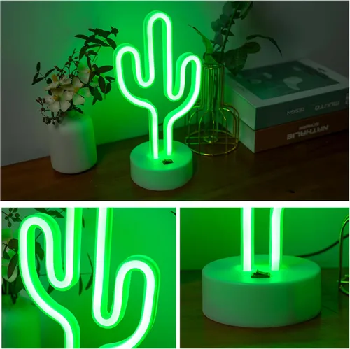 Miniatura 6 de Luces de neón de cactus verdes con base de soporte, letreros de neón de cactus para dormitorio, mesa, bar, cumpleaños, decoración de Navidad, verano