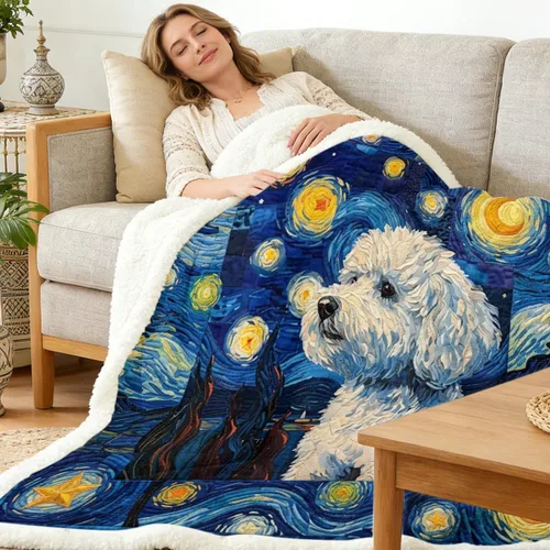 Miniatura 145 de Autumn Teddy Dog Patchwork Sherpa Blanket Fall Cozy Throw Blanket Cute Puppy Quilt Style Warm Soft Blanket for Couch Sofa Bedroom Decor 50x60 Inches