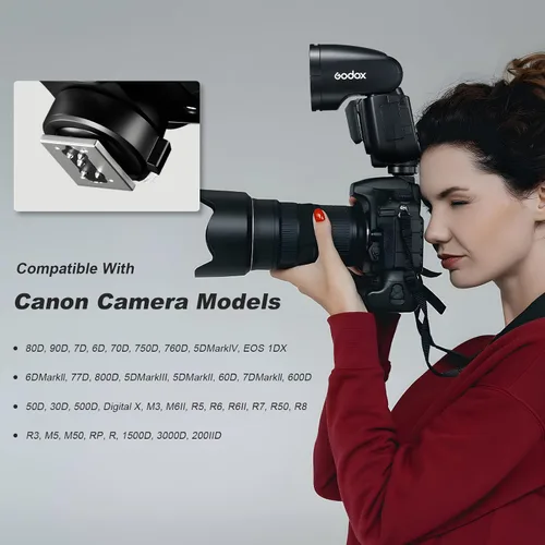 Miniatura 8 de Godox V1 Pro C Godox V1Pro-C V1Pro C U Flash V1 Pro para cámara Canon TTL cabeza redonda Flash 2980mAh 76W Batería 500 disparos de potencia completa
