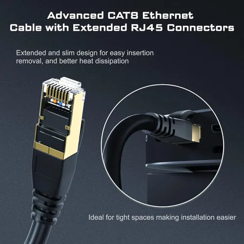 Miniatura 4 de DbillionDa Cat8 - Cable Ethernet de 20 pies para exteriores e interiores, resistente, de alta velocidad, 26 AWG, 40 GB/s, con conector RJ45 chapado
