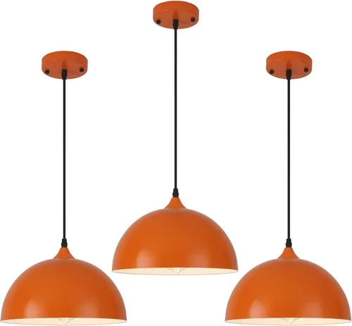 Miniatura 10 de Lámparas colgantes industriales, lámpara colgante de cúpula roja de 11.8 pulgadas sobre isla de cocina, paquete de 3, lámpara colgante de techo Rojo