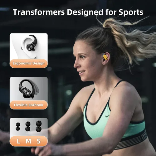 Miniatura 4 de Transformers TF-T26 Pro Audífonos inalámbricos Bluetooth 5.4 con orejeras, auriculares con ganchos para la oreja, tiempo de reproducción de 65H