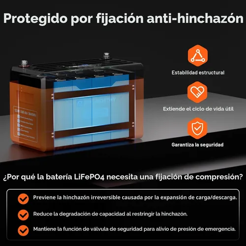 Miniatura 5 de ECO-WORTHY 12V 300Ah Batería de litio LiFePO4 Bluetooth con LEDs SOC, protección contra bajas temperaturas, 3840Wh, BMS de 200A hasta 15000 ciclos