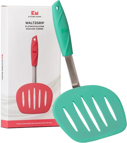 Kitchen Mama WaltzGrip - Espátula de silicona platino para panqueques: resistente al calor, flexible, núcleo de acero inoxidable, antiadherente,