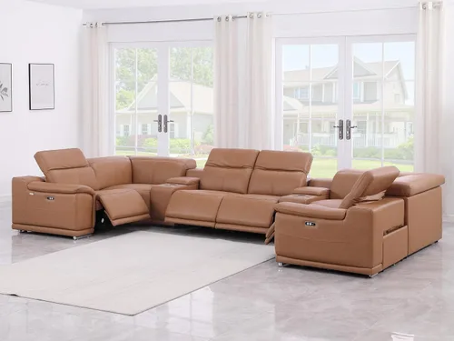 Miniatura 32 de BlackJack Furniture Venice - Juego de sofá reclinable seccional de cuero italiano de grano superior de 12 piezas con 4 reclinables eléctricos
