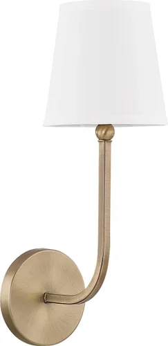 Capital Lighting 619311AD-674 Dawson Pantalla de Tela Blanca Decorativa Stay-Straight Aplique de Pared, 1-Luz 60 Vatios, 17" H x 6" A, Latón