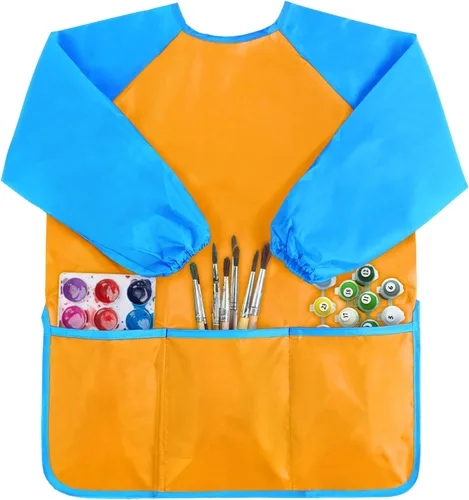 Miniatura 9 de Kopokita - Delantal impermeable para niños artistas, de manga larga, con 3 bolsillos, para niños pequeños y artistas