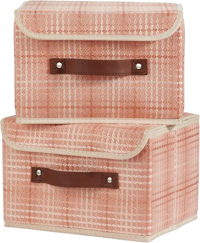 Miniatura 26 de Cajas de almacenamiento con tapa, contenedores de almacenamiento de tela de lino y algodón, contenedores organizadores, cestas decorativas plegables