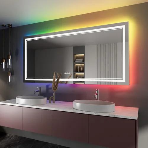 Miniatura 15 de Espejo de baño LED de 72 x 36 pulgadas, retroiluminado y frontal iluminado, espejo de tocador grande iluminado con luces, antiniebla, regulable