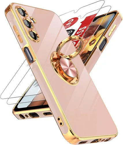 Miniatura 108 de LeYi Funda para Samsung Galaxy S22 Ultra con soporte de anillo giratorio de 360°, soporte magnético, chapado en oro rosa, borde protector para Negro