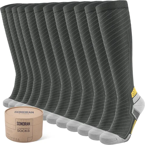 SONORAN Calcetines de compresión para hombres y mujeres (246 pares) 20-30 mmHg de compresión graduada hasta la rodilla para correr, atletismo