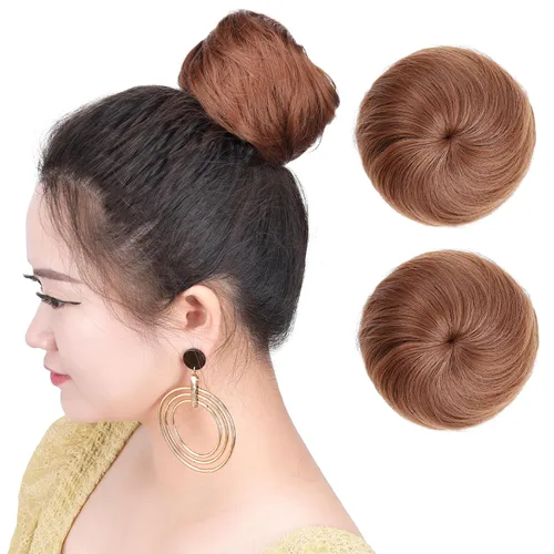 Miniatura 20 de Moños para el cabello, 2 unidades, color marrón, moño falso, para el lugar de trabajo, nupcial, boda, pelo updo para mujeres y abuelas