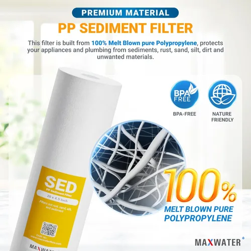 Miniatura 3 de Max Water Filtro de sedimentos de 1 micrón, 20 x 4.5, cartucho de repuesto para sistema de filtración de agua BB para toda la casa compatible