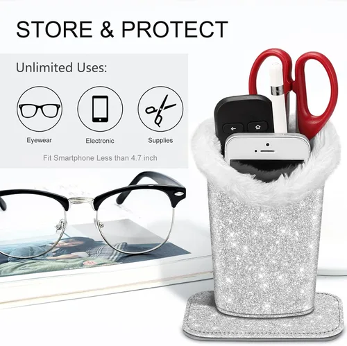 Miniatura 136 de Fintie Soporte para anteojos forrado de felpa con base magnética, estuche de cuero vegano prémium para lentes
