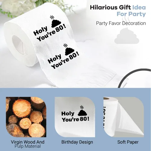 Miniatura 5 de Papel higiénico para decoración de cumpleaños número 80 para hombres y mujeres, diseño divertido, gran regalo de broma hilarante, ecológico, ultra