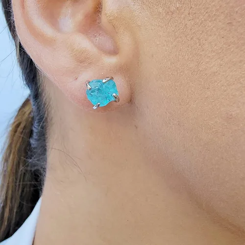 Miniatura 164 de Natural raw gemstone stud earrings with white gold over 925 sterling silver, 6 to 7mm rough genuine quality birthstone gift for her, Uniquelan