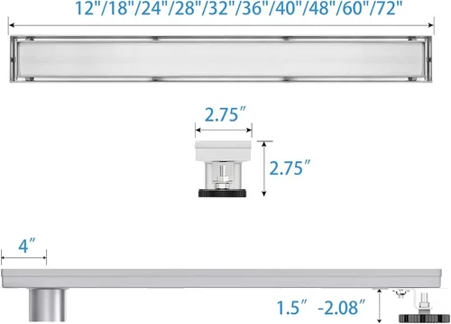 Miniatura 5 de Drenaje de ducha lineal desplazado, drenaje de ducha de 24 pulgadas con cubierta de inserción de azulejos 2 en 1, acero inoxidable AISI 304