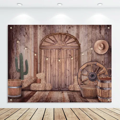 Decoraciones de vaquero, decoración de fiesta occidental, fondo rústico, decoración de fondo rústico, decoración de granero, fondo de fiesta salvaje