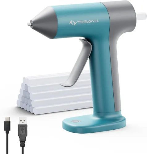 Miniatura 10 de Tilswall Pistola de pegamento de 4 V, pistola de pegamento caliente inalámbrica con precalentamiento rápido de 30 segundos, 2000 mAh recargable tipo