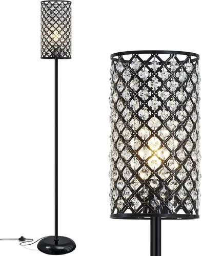 GyroVu Lámpara de pie de cristal, moderna lámpara de pie con pantalla elegante, lámpara de pie negra con interruptor de pie de encendido/apagado,