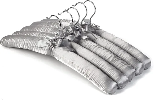 Paquete de 5 perchas acolchadas de satén gris para suéter, colgador de blusa con espuma gruesa y suave para lencería de vestido de novia, colgador