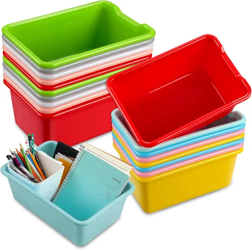 Frienda 18 contenedores de almacenamiento para el aula, contenedores de plástico a granel, contenedores de almacenamiento coloridos multiusos,