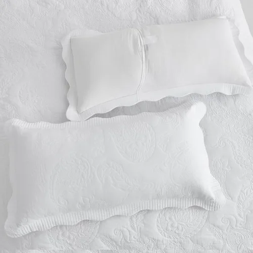 Miniatura 7 de Colcha de algodón de gran tamaño, diseño reversible de cachemira, funda de cama ligera, juego de 5 piezas, Queen, blanco puro