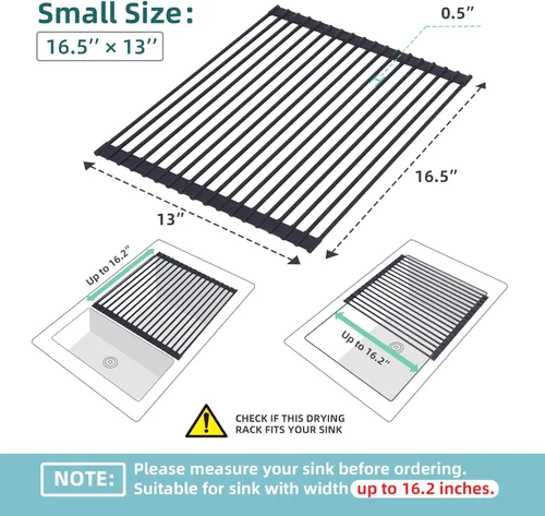Miniatura 2 de Ohuhu Escurreplatos Enrollables, 16.5" L x 13" A Escurridor de Platos Sobre el Fregadero Estante de Secado Organizador de Fregadero de Cocina