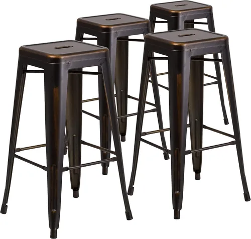 Miniatura 56 de Flash Furniture Lily - Juego de 4 taburetes de bar de metal rojo sin respaldo de 30 pulgadas de alto grado comercial para interiores y exteriores