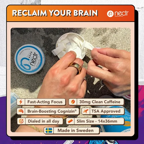 Miniatura 2 de Nectr Bolsas nootrópicas energéticas, con sabor a mango helado, bolsas de cafeína con citicolina Cognizin®. Golosinas cerebrales sin azúcar. Enfoque