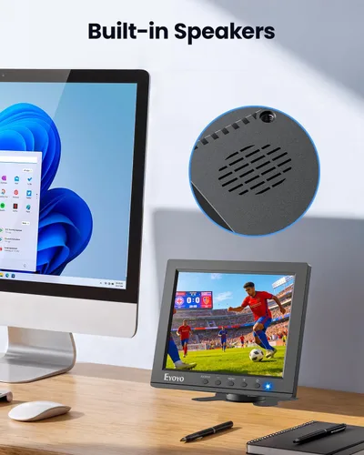 Miniatura 7 de Eyoyo Monitor de cámara de seguridad de 8 pulgadas, 1024 × 768 4:3 mini pantalla LCD CCTV Monitores pantalla con HDMI VGA BNC AV USB, monitor