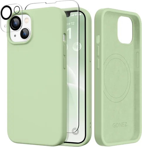 Miniatura 175 de GONEZ Funda de silicona para iPhone 14 Pro Max, compatible con MagSafe, con protector de pantalla + protector de lente de cámara, silicona líquida a