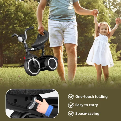 Miniatura 5 de XJD Triciclo para niños pequeños, bicicleta plegable con pedales, triciclo para niños de 2 a 5 años, asiento cómodo ajustable, regalos de Navidad