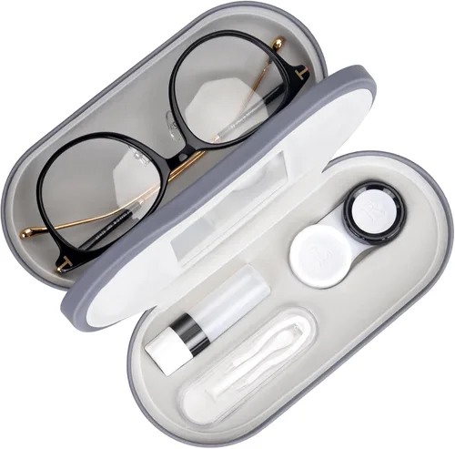 Miniatura 15 de Muf - Estuche portátil 2 en 1 para lentes y lentes de contacto, diseño de doble uso, a prueba de fugas, pinzas y botella con solución incluidas