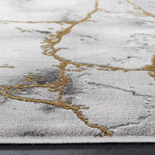 Miniatura 3 de SAFAVIEH Craft Collection Alfombra de Área - Alfombra cuadrada de 8 pies, color gris y dorado, diseño abstracto moderno, no desprende pelusa