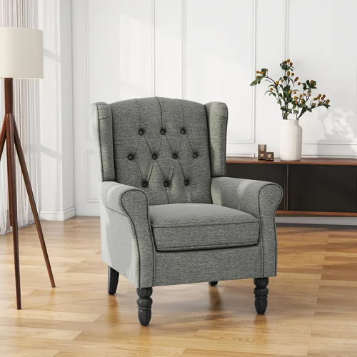 Miniatura 36 de Silla de Acento de Respaldo Alto, Sillón Tapizado en Tela para Sala de Estar, Sillón Wingback con Estampado Floral con Patas de Madera Maciza, Sofá
