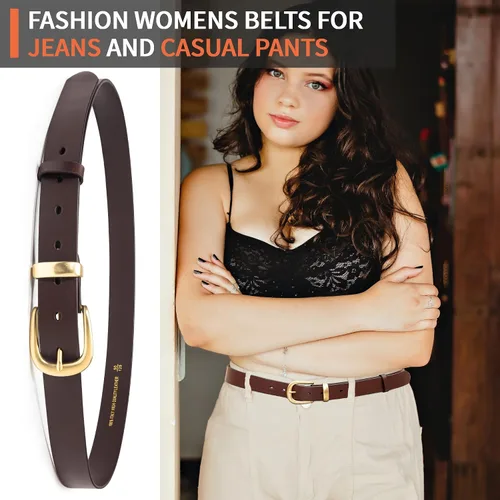 Miniatura 53 de Cinturones para mujer para jeans de 1.1 pulgadas de ancho, cinturones para vestidos de cuero de grano completo con hebilla dorada, caja de regalo