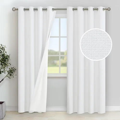 Miniatura 50 de YoungsTex - Cortinas de lino beige 100% opacas para dormitorio de 63 pulgadas de largo, cortinas cortas con aislamiento térmico y ojales