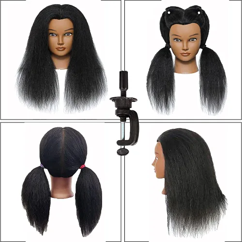 Miniatura 4 de Cabeza de maniquí con cabello humano 100% real, maniquí de cosmetología, cabeza de muñeca, peluquero, práctica de peinado, cabeza de entrenamiento