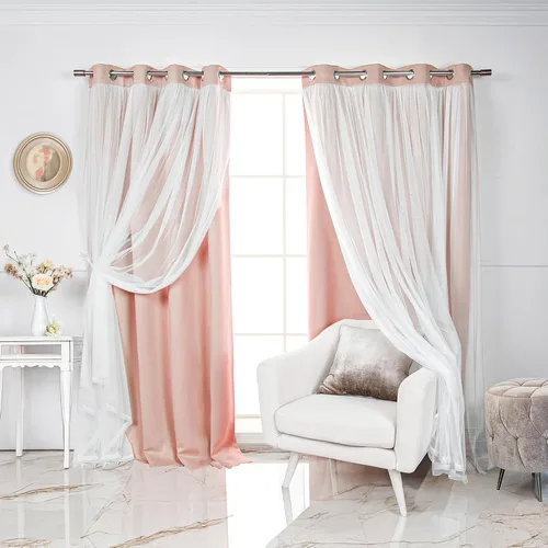 Miniatura 30 de Best Home Fashion Juego de 2 paneles de ventana de tul de encaje con aislamiento térmico y ojales de níquel de acero inoxidable para dormitorio