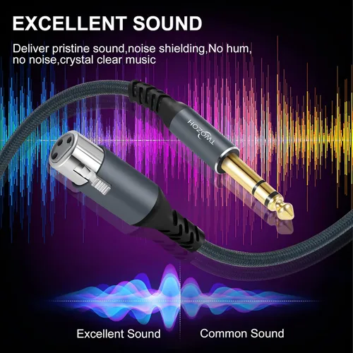 Miniatura 2 de Twozoh Cable corto XLR hembra a 1/4 TRS de 1 pie, trenzado conector estéreo de 0.250 in equilibrado a cable de micrófono XLR de 3 pines