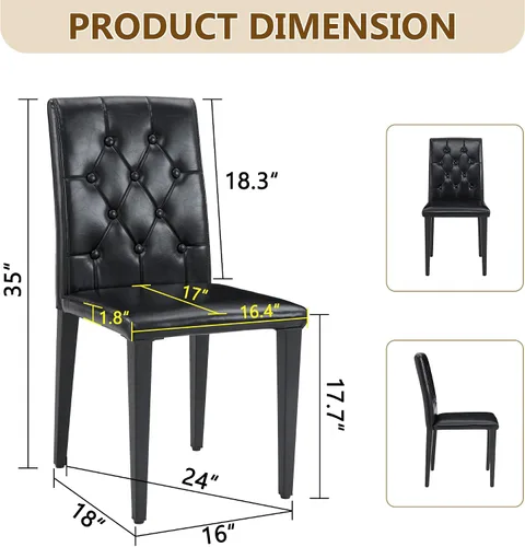 Miniatura 2 de Juego de 4 sillas de comedor negras, modernas sillas de comedor tapizadas con patas de metal negro, cómodas sillas Parsons de piel sintética