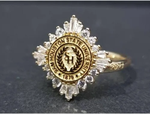 Miniatura 7 de Ssjewel Custom University Logo Ring Personalized College Class Ring For Women Cz Graduation Ring 14K Gold Finish Women High School Ring Handmade