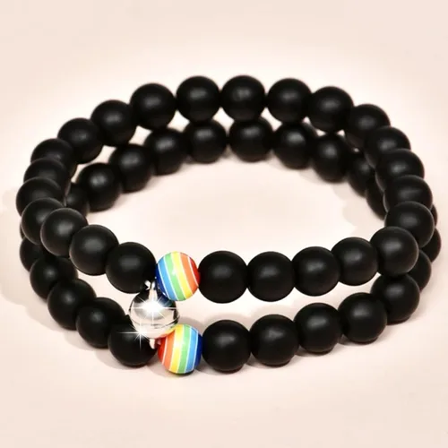 Miniatura 4 de Disfraz de collar de diamantes a la moda negro blanco arco iris imán de cuentas de hierro para parejas conjunto de pulseras de cuentas de arco iris