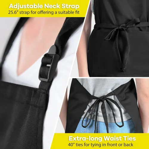 Miniatura 5 de ROTANET - Delantal extra grande para hombres, delantal ajustable con babero con 2 bolsillos, cocina, cocina para mujer, chef, resistente al agua