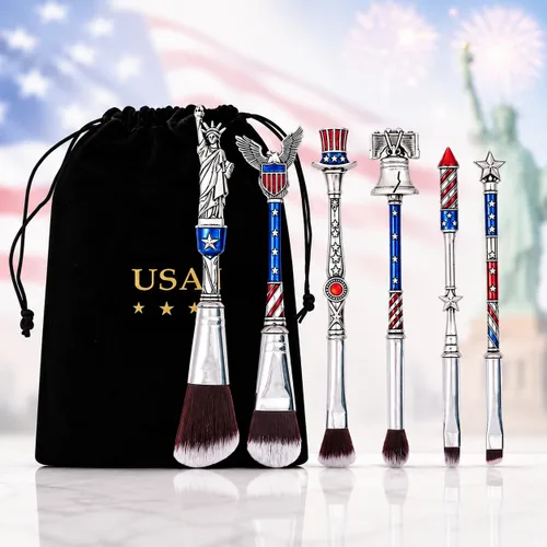 Anime Peripheral Demon Makeup Brushes - 5pcs Kimetsu Noyaiba Make Up Brushes Nezuko Tanjirou Metal Handle Makeup Tools Gift for Fans (America Brush)